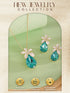 Floral White Enamel & Blue Teardrop Pendant Necklace & Earrings Set