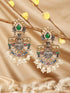 Antique Gold Oxidised Emerald Green Stone & Pearl Beaded Nandi Motif Tribal Contemporary Chandbali Dangler Earrings