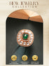 Gold Plated Green Emerald Kundan Studded Geometric Adjustable Cocktail Finger Ring
