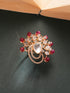 Gold Plated Kundan Red Beads Studded Floral Adjustable Cocktail Finger Ring