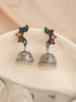 Oxidised Silver Toned Multicolored Handcrafted C Shaped Dangler Minimal Jhumka Earrings