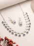 Silver Toned Sapphire Blue AD Studded Statement Delicate Necklace Jewellery Set