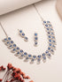 Silver Toned Zircon Emerald Blue AD Studded Mango Statement Necklace Jewellery Set