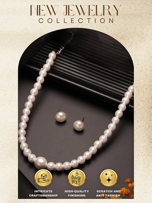Single String Pearl Statement Necklace Jewellery Set