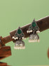 Oxidised Silver Toned Emerald Green AD Zircon & Pearl Beaded Dangler Minimal Jhumka Earrings