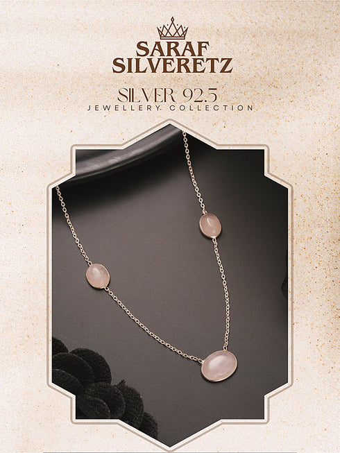 925 Sterling Silver Rose Quartz Gemstone Studded Minimal Boho Necklace & Chain