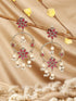 Antique Gold-Toned Pink Stones With Pearl Drop Floral Hoop Contemporary Earrings