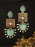 Oxidised Gold Toned Mint Stone Studded Contemporary Tribal Long dangler Earrings