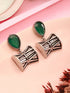 Oxidised Silver Toned Emerald AD Zircon Studded Handcrafted Damru Shaped Studds Earrings