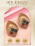 Oxidised Matt Gold Plated Multicolored Stone Studded Contemporary Minimal Studds Earrings