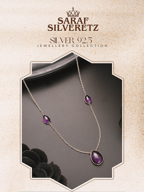 925 Sterling Silver Amethyst Gemstone Studded Minimal Boho Necklace & Chain