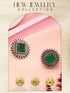 Oxidised Silver Toned Emerald Green Stone Studded Geometric Square Shaped Minimal Studds Earrings