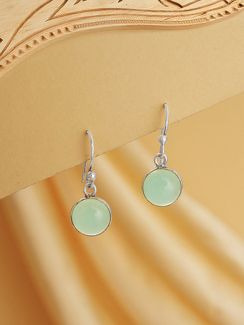 925 Sterling Silver Mint Green Aqua Stone Studded Minimal Handcrafted Drop Earrings