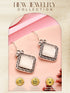Silver Oxidised Plated White Stone Studded Square Minimal Fish Hook Earrings