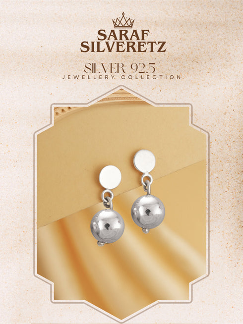 925 Sterling Silver Spherical Ball Drop Minimal Dangler Earrings