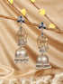 Oxidised Silver Toned Pearl Beaded Floral Elephant Design Contemporary Dangler Jhumka Earrings