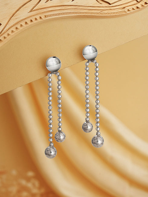 925 Sterling Silver Long Dual Strand Drop statement Minimal Earrings