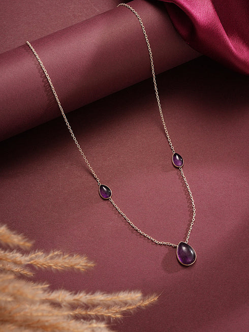 925 Sterling Silver Amethyst Gemstone Studded Minimal Boho Necklace & Chain