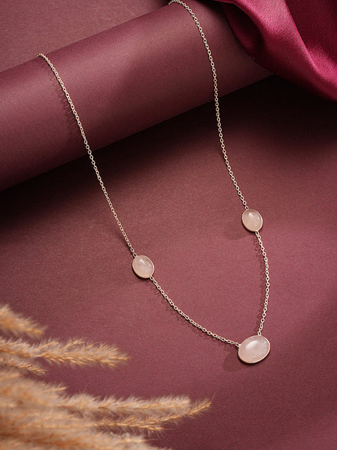 925 Sterling Silver Rose Quartz Gemstone Studded Minimal Boho Necklace & Chain