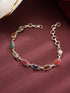 925 Silver Navratna Natural Gemstones Studded Handmade Minimal Delicate Charms Adjustable Bracelet