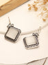 Silver Oxidised Plated White Stone Studded Square Minimal Fish Hook Earrings