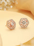 Rose Gold Polished White AD Studded Floral Minimal Solitaire Studds Earrings