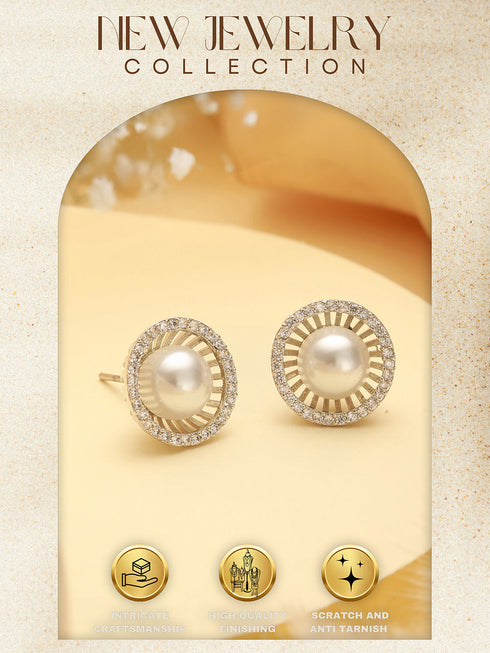Silver Plated AD Studded Orbital Pearl Minimal Studds Earrings