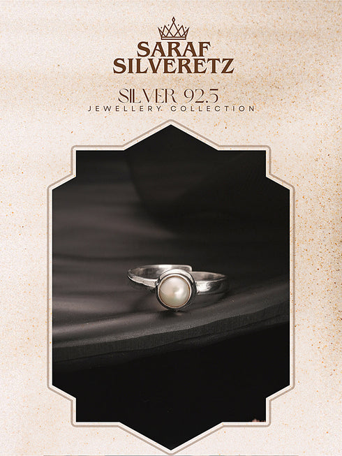 925 Sterling Silver Pearl Studded Minimal Adjustable Band Finger Ring