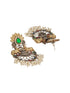 Antique Gold Oxidised Emerald Green Stone & Pearl Beaded Nandi Motif Tribal Contemporary Chandbali Dangler Earrings