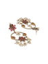 Antique Gold-Toned Pink Stones With Pearl Drop Floral Hoop Contemporary Earrings