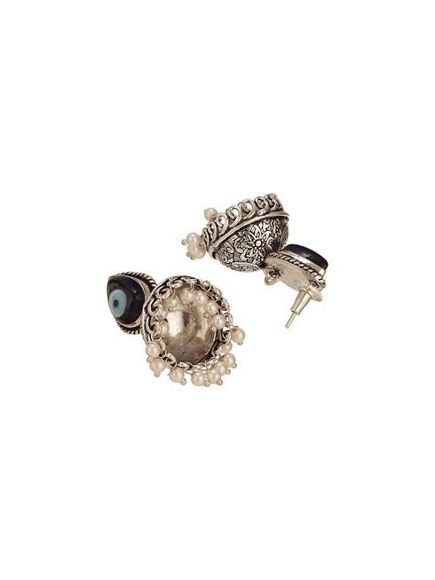 Oxidised Silver Toned Evil Eye Handcrafted Minimal Trendy Jhumka Earrings