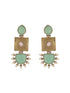 Oxidised Gold Toned Mint Stone Studded Contemporary Tribal Long dangler Earrings