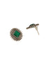 Oxidised Silver Toned Emerald Green Stone Studded Geometric Square Shaped Minimal Studds Earrings