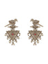 Oxidised Silver Toned Red Stone & Pearl Beaded Drop Handcrafted Long Dangler Minimal Statement Earrings
