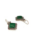 Silver Oxidised Plated Green Stone Studded Square Minimal Fish Hook Earrings