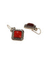 Oxidised Silver Plated Red Stone Studded Square Minimal Fish Hook Earrings