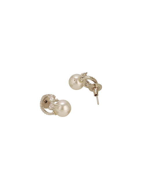 White Rhodium Plated AD Studded Minimal Bow Dailywear Studds Earrings