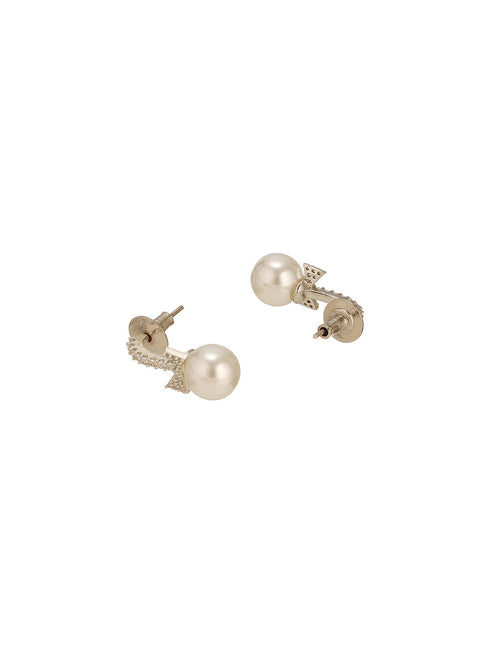 White Rhodium Plated AD & Pearl Studded Bow Pearl Drop Minimal earrings