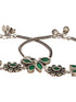Set of 2 Silver Oxidised Green Stone Studded Trendy Floral Minimal Bridal Dailywear Anklet Payal