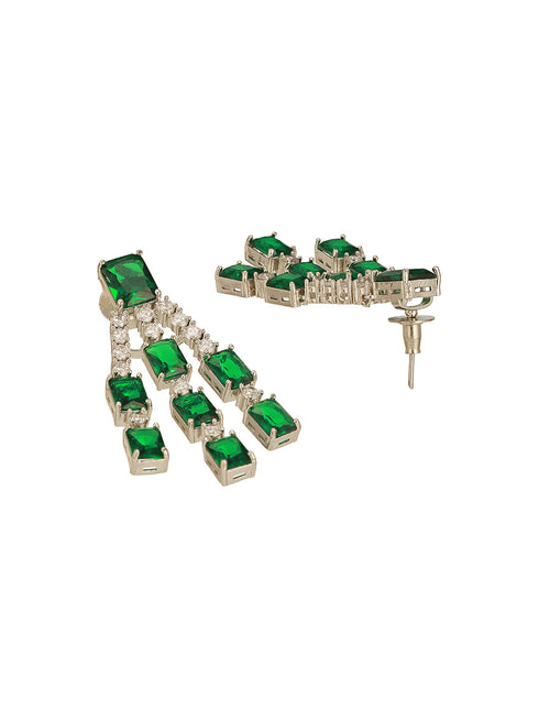 Silver Plated Emerald Green AD Studded Layered Statement Necklace Jewellery Set