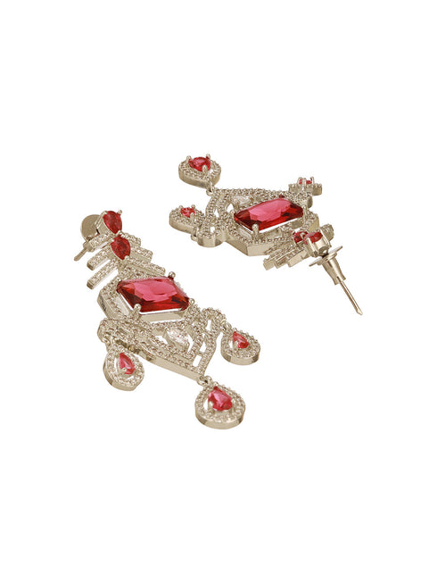Silver Plated Ruby Red AD Studded Statement Royal Necklace Jewellery Set