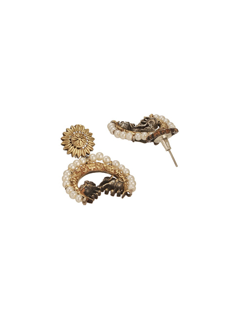Oxidised Dual Toned Statement Fusion Tribal Elephant Leafy Contemporary Long Pendant Jewellery Set