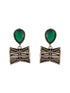Oxidised Silver Toned Emerald AD Zircon Studded Handcrafted Damru Shaped Studds Earrings