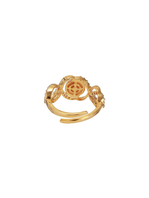 Combo Gold Plated White AD & Pearl Studded Floral Minial Ring, Bracelet With Earrings Jewellery Set