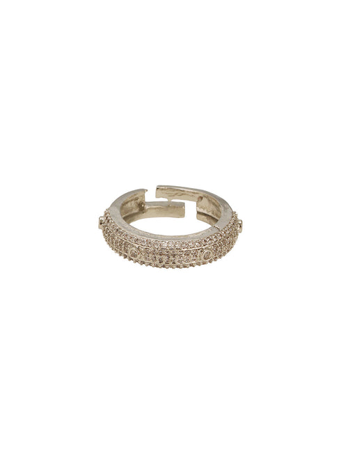 White Rhodium AD Studded Minimal Engagement Band Adjustable Finger Ring