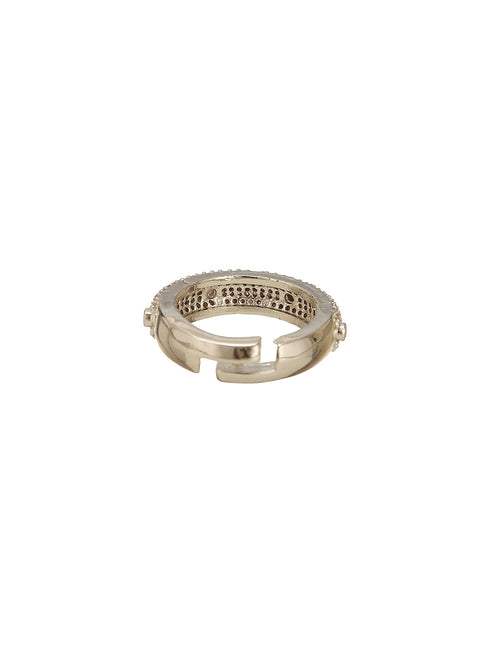 White Rhodium AD Studded Minimal Engagement Band Adjustable Finger Ring