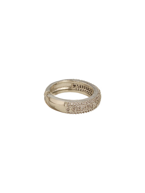 White Rhodium AD Studded Minimal Engagement Band Adjustable Finger Ring