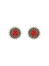 Oxidised Silver Toned Ruby Red Stone Studded Geometric Square Shaped Minimal Studds Earrings