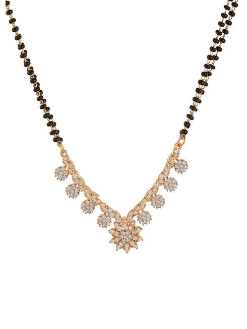 Gold Toned AD Studded Black Beads Studded Designer Floral Mangalsutra Jewellery Set