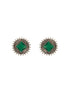 Oxidised Silver Toned Emerald Green Stone Studded Geometric Square Shaped Minimal Studds Earrings